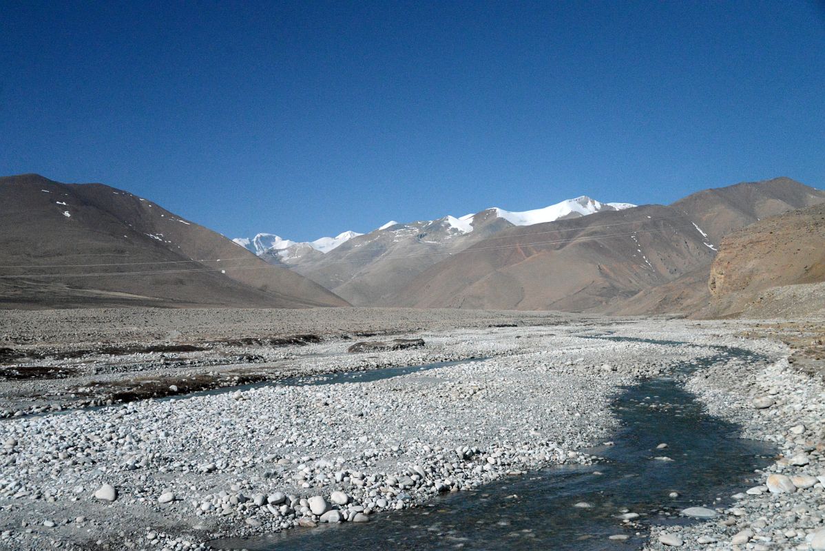 12 Crossing The Rongbuk River With Cho Oyu Ahead After Descending From the Pass From Tingri Just Before Joinging The Road To Mount Everest North Face Base Camp In Tibet